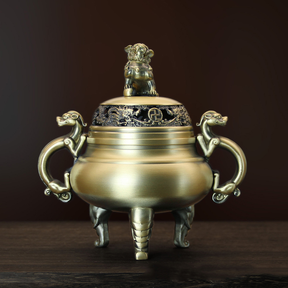 Home Fragrance No 3 - copper elephant foot dragon-phoenix incense burner,